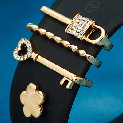 Crystal Lock & Key Gold Watch Charm Set of 4
