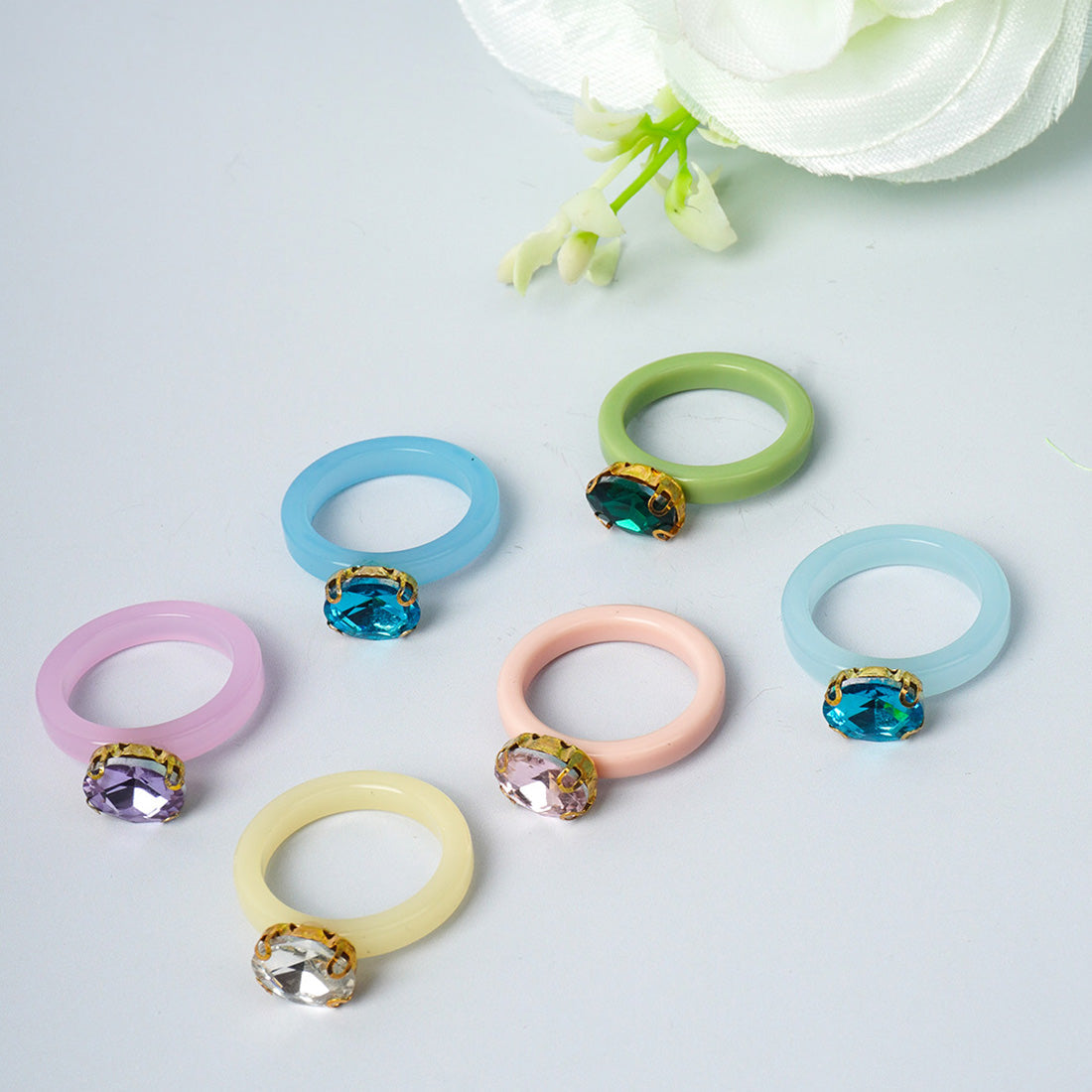 Crystal Multi Colored Ring Set of 6