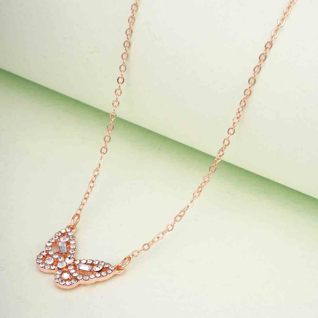Crystal Rhinestone Butterfly Rose Gold Necklace