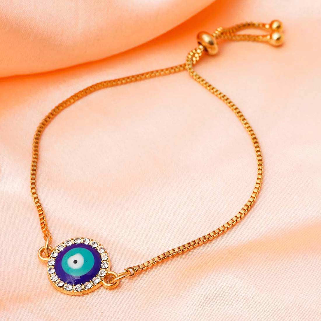 Crystal Round Evil Eye Box Chain Bracelet
