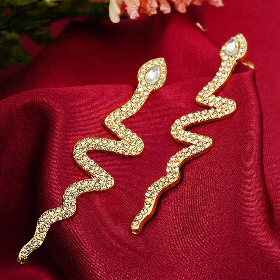Crystal Silver Snake Earrings