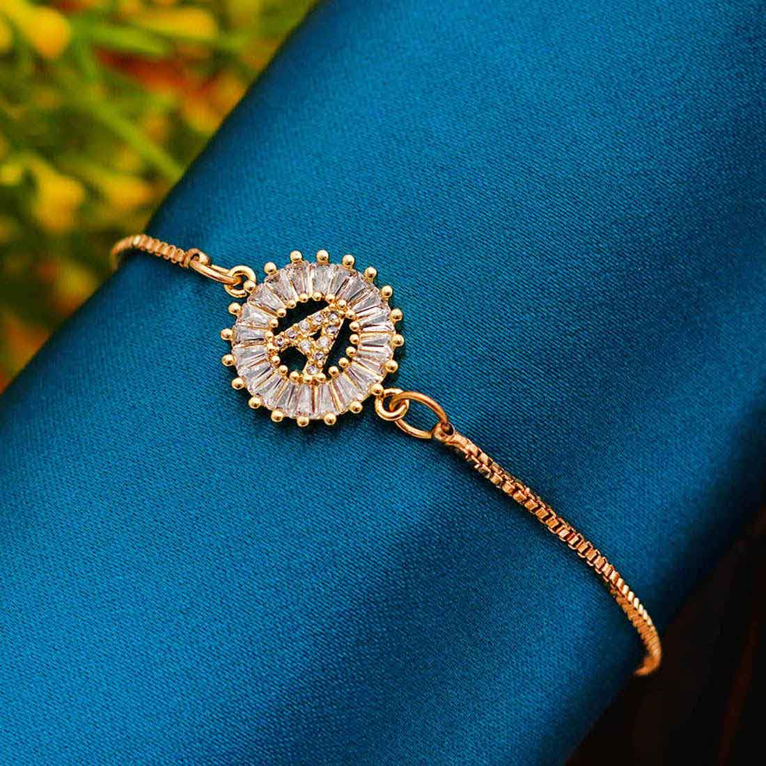 Crystal Studded “A” Alphabet Chain Bracelet