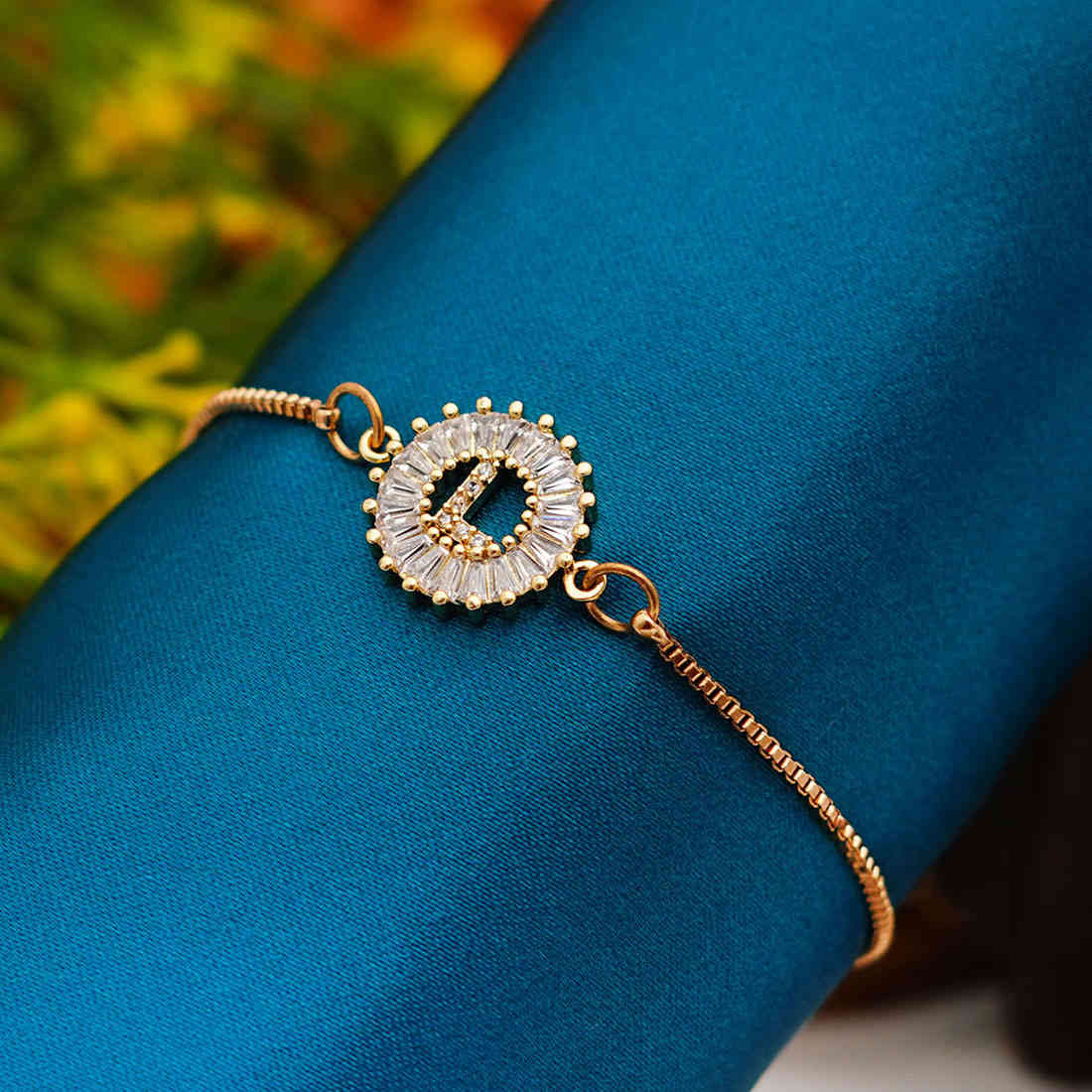 Crystal Studded “L” Alphabet Chain Bracelet
