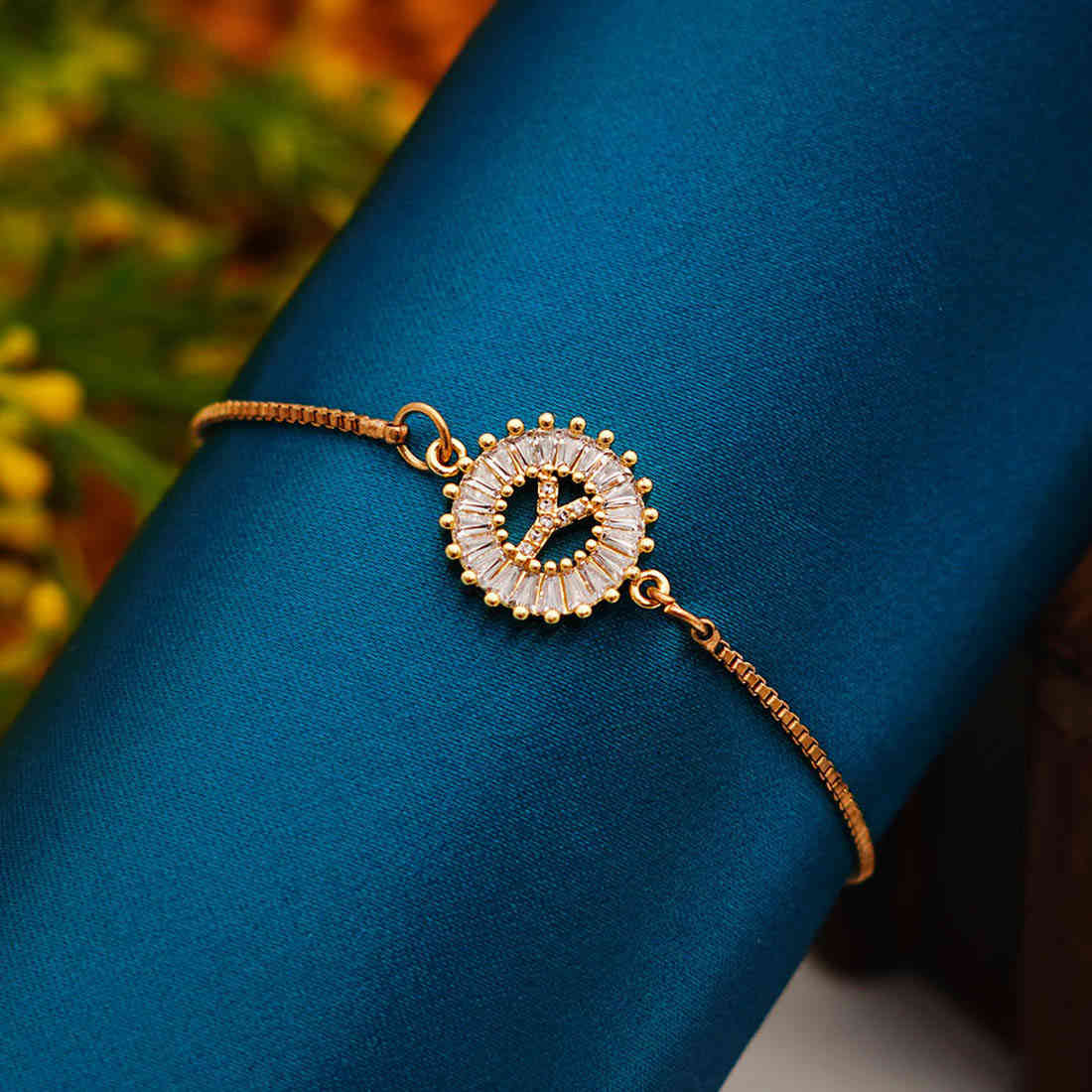 Crystal Studded “Y” Alphabet Chain Bracelet
