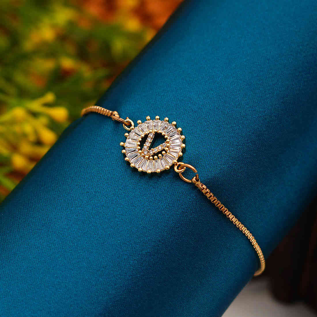 Crystal Studded “V” Alphabet Chain Bracelet