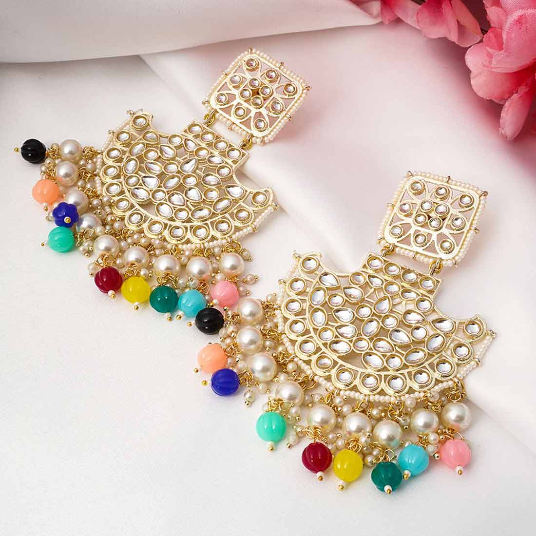 Crystal Studded Colorful Pearl Earrings