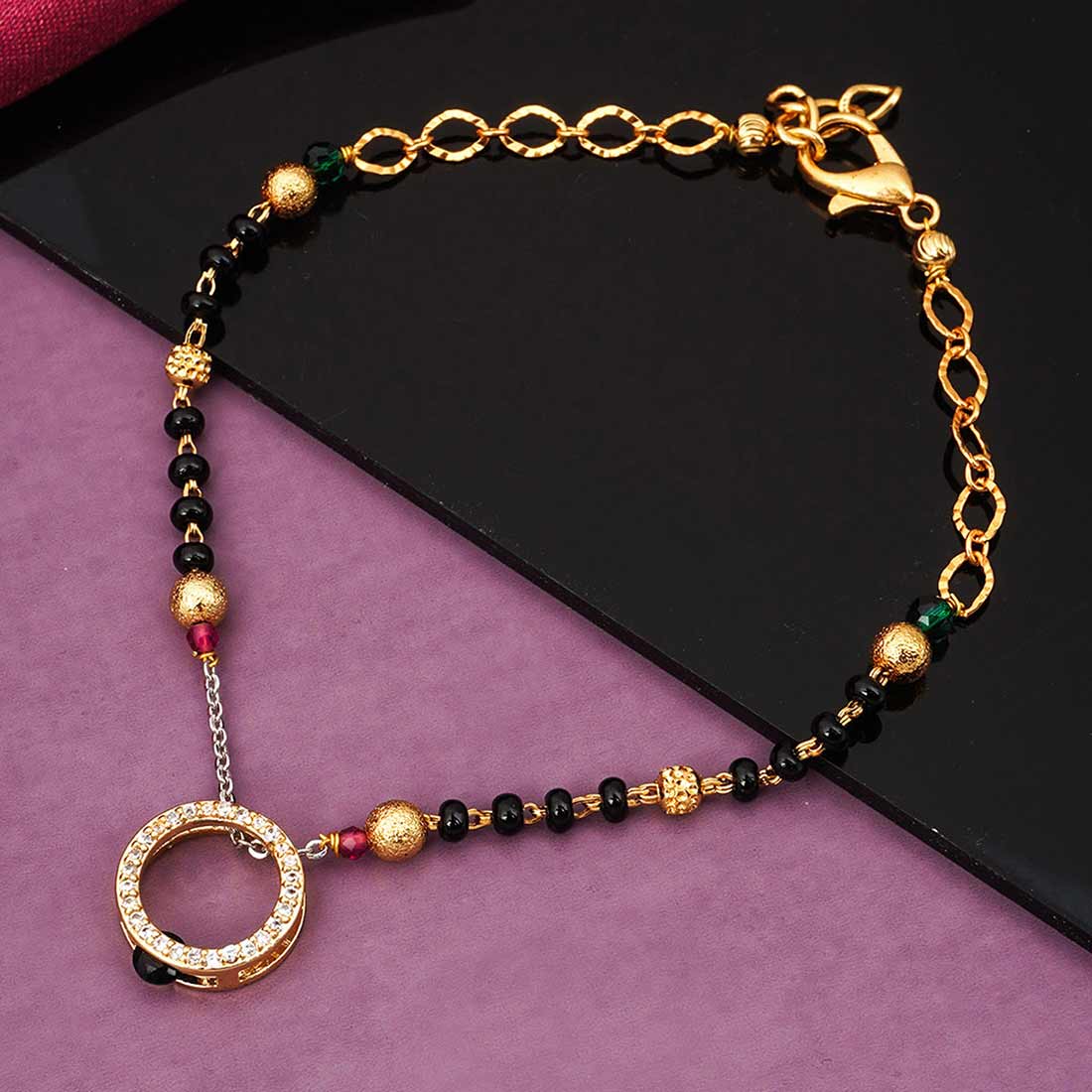 Crystal Studded Gold & Black Beaded Bracelet
