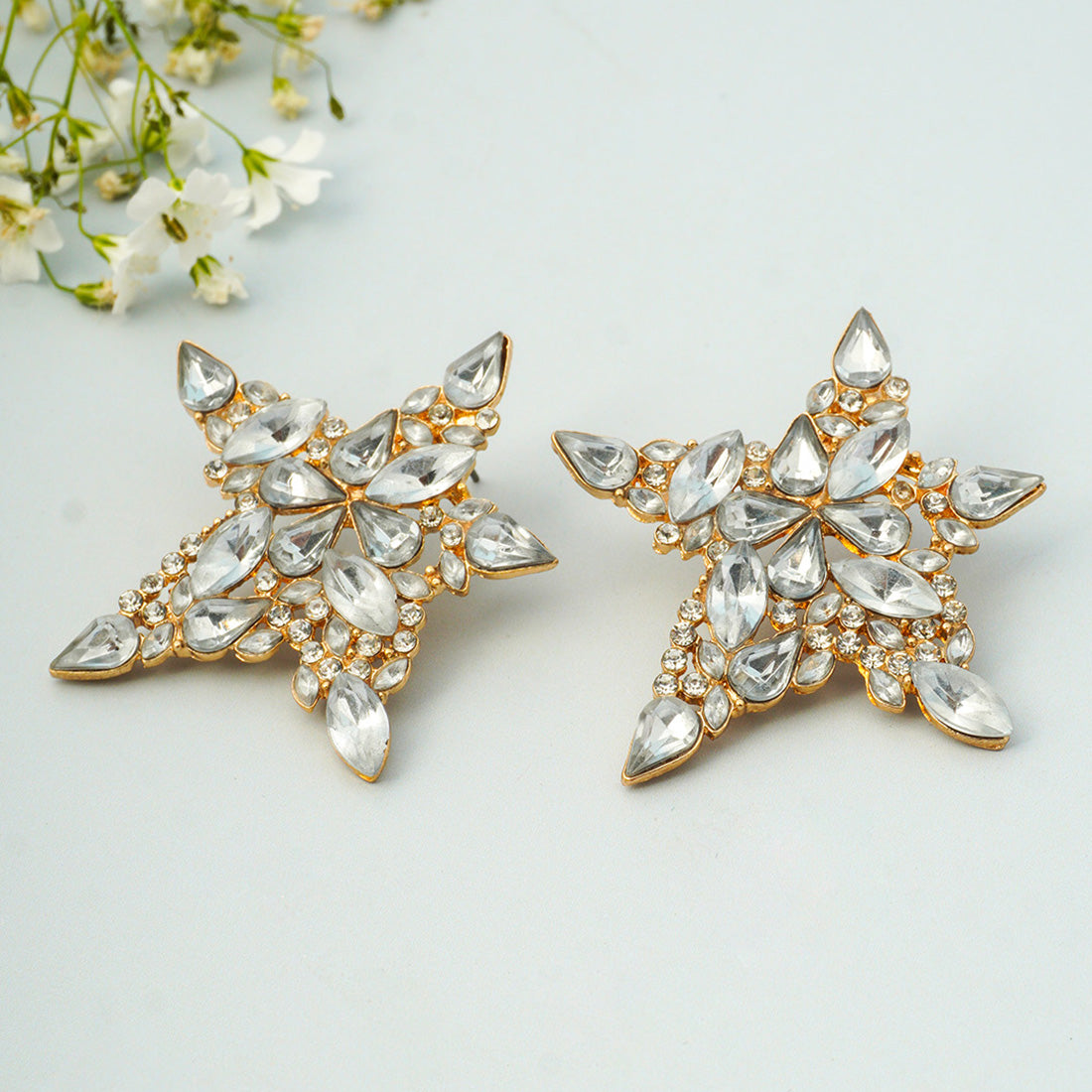 Crystal Studded Golden Star Stud earrings