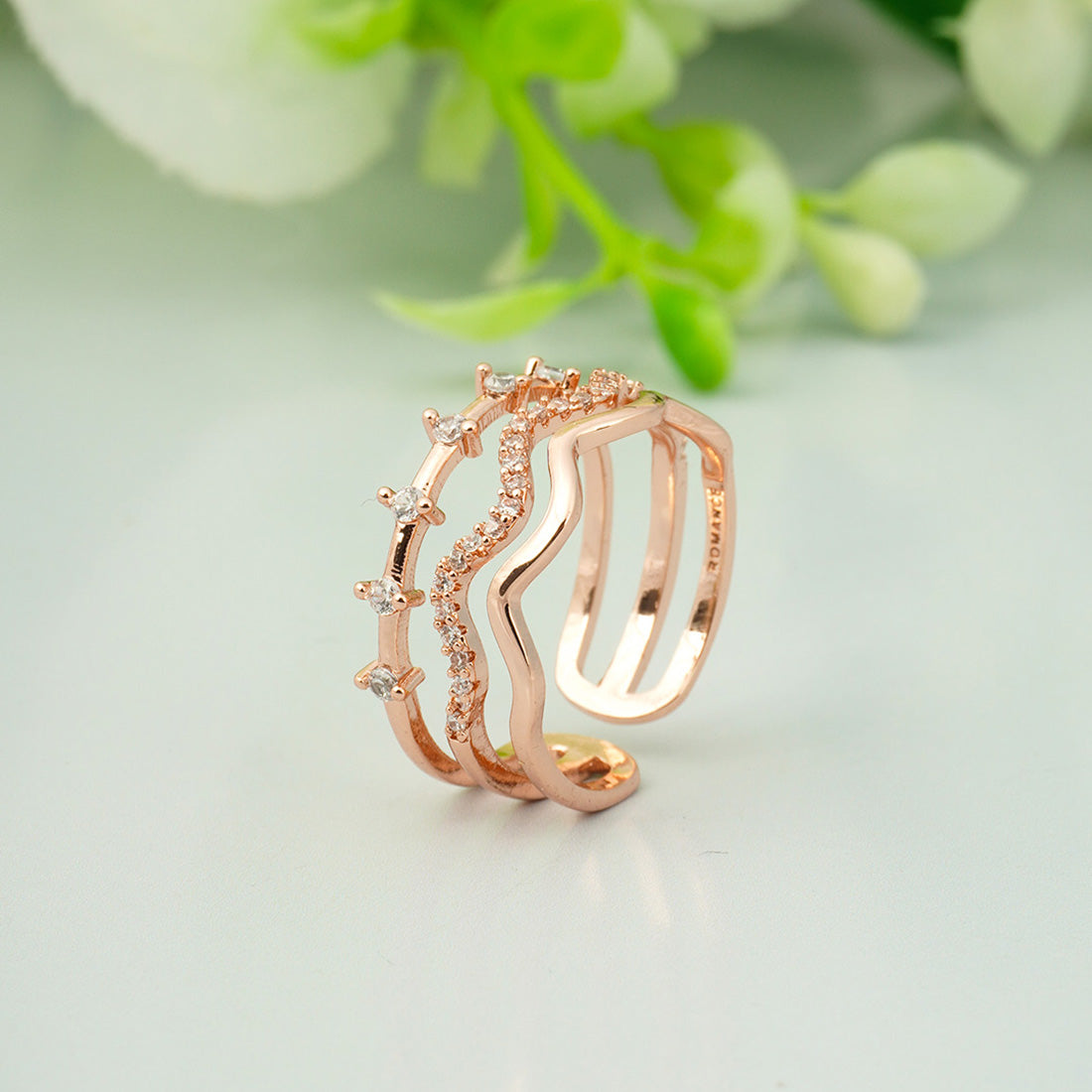 Crystal Studded Rose Gold Layered Ring