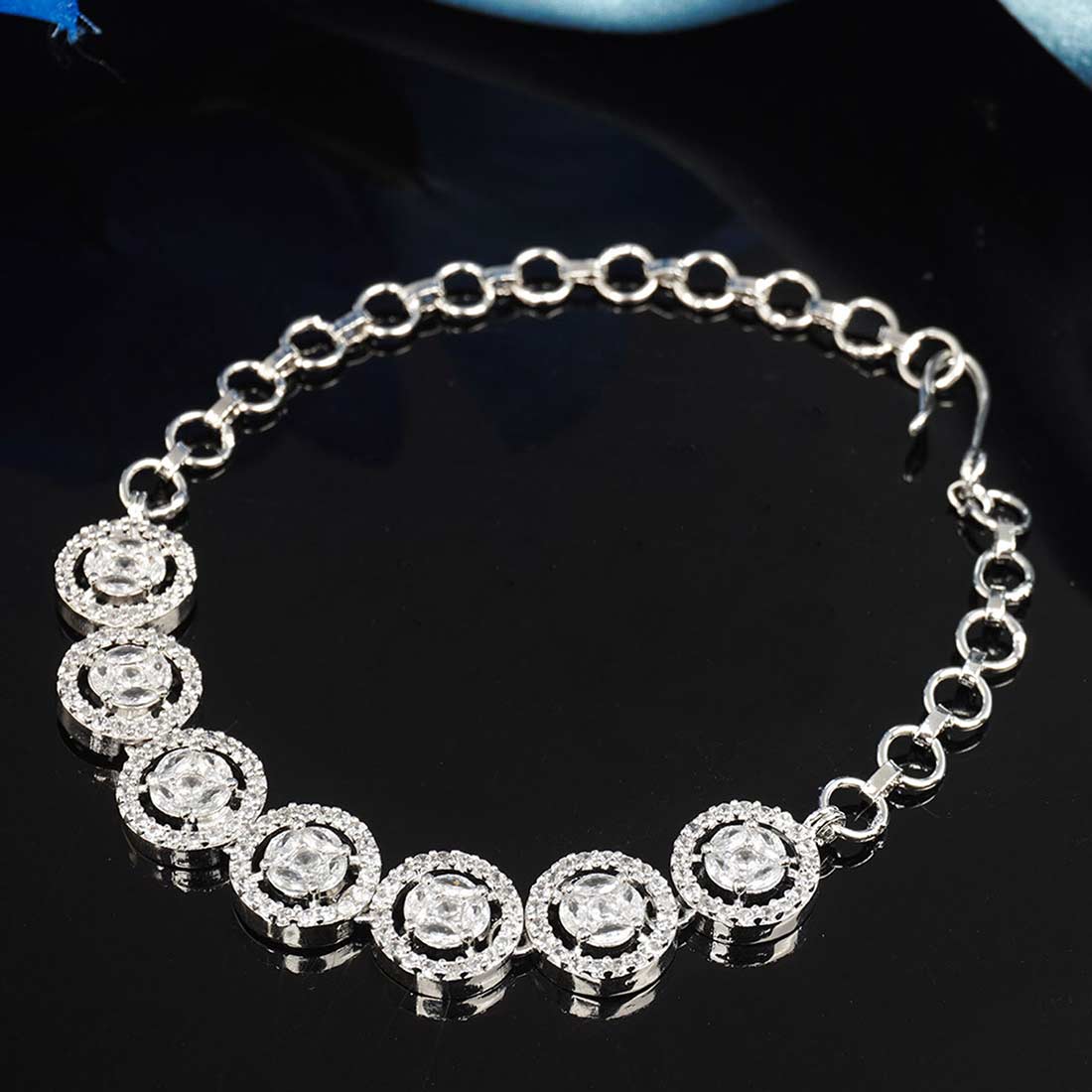 Crystal Studded Silver Disk Bracelet
