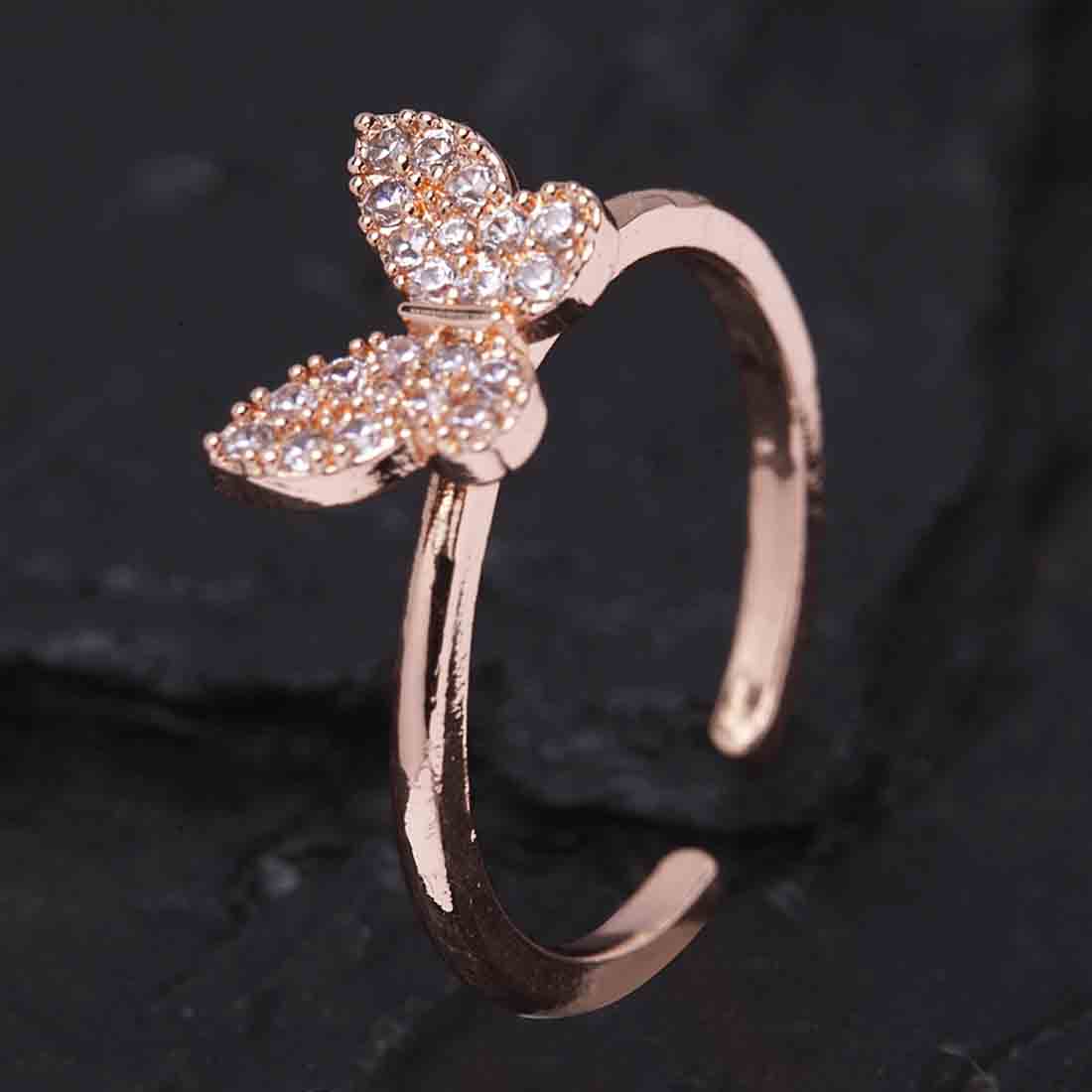 Crystals Butterfly Rosegold Adjustable Ring