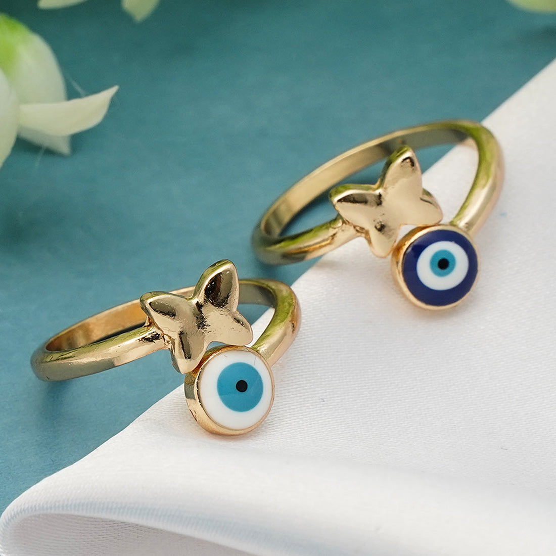 Dark Blue Evil Eye Ring Set Of 2