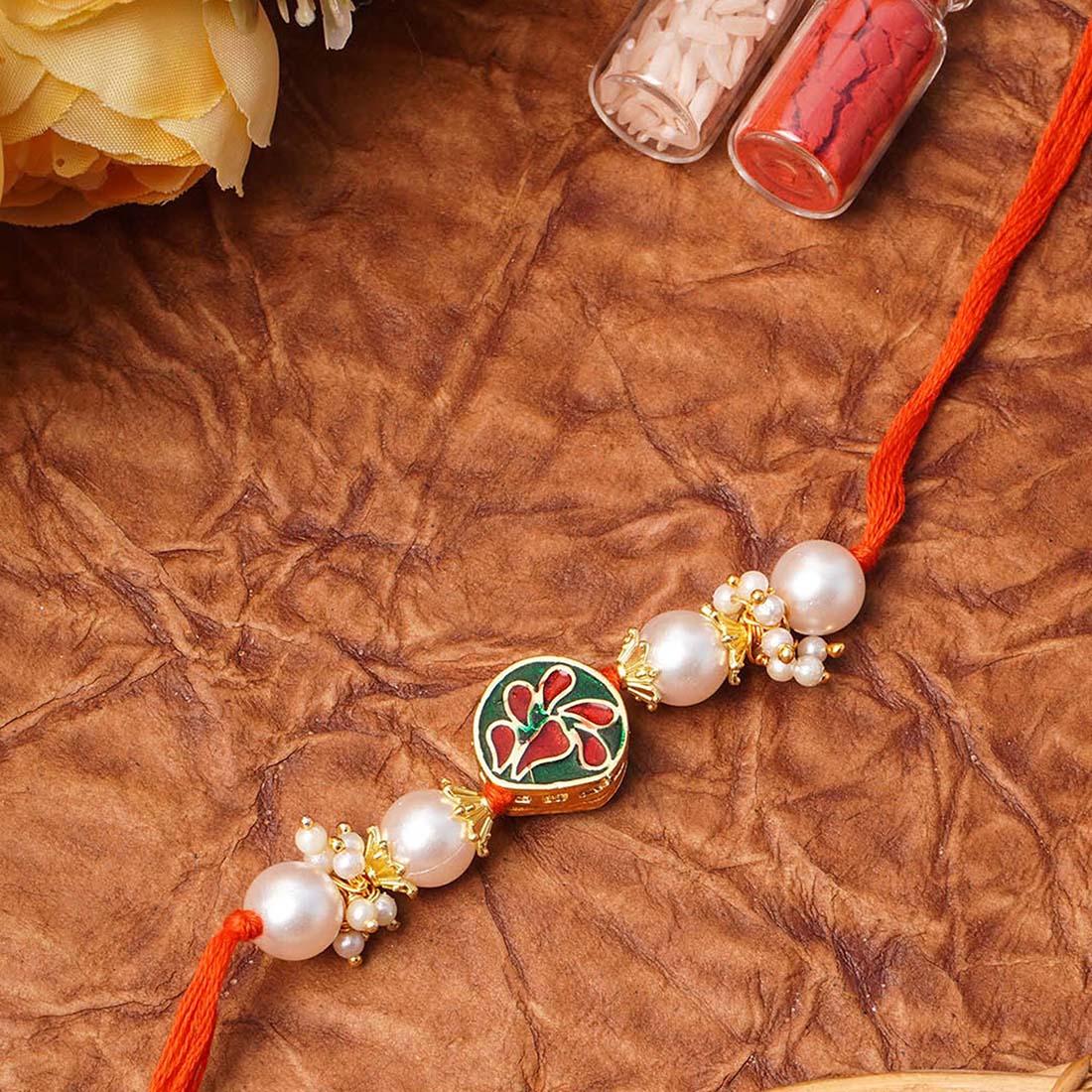 Dark Green Traditional Kundan Rakhi