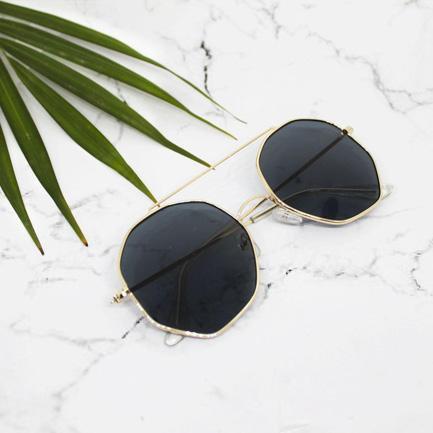 Diego Golden Black Rounded Pentagon Shades