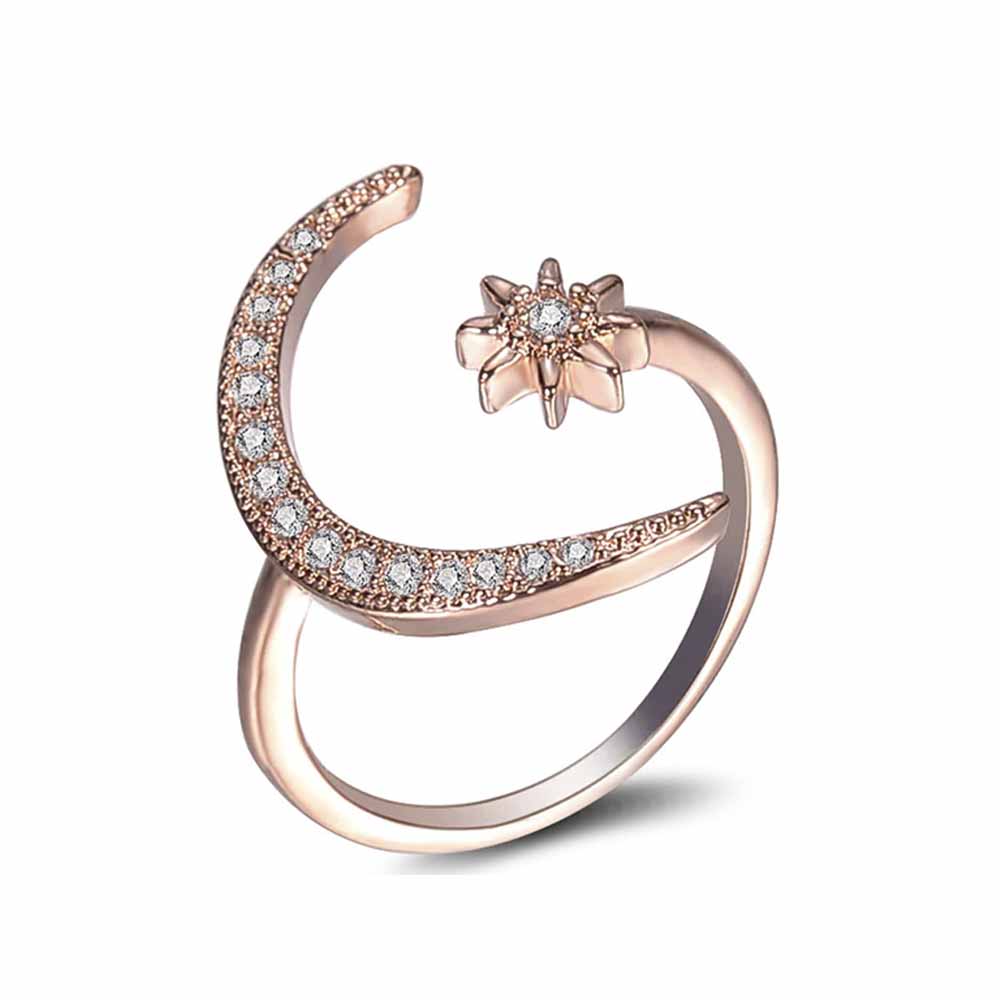 Effie Crescent Sun Rhinestone Rose Gold Statement Ring