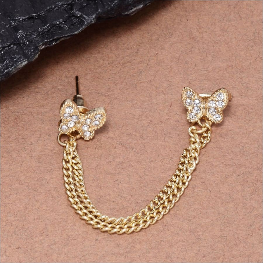 Esen Golden Butterfly Double-Chain Ear-pierced Earring