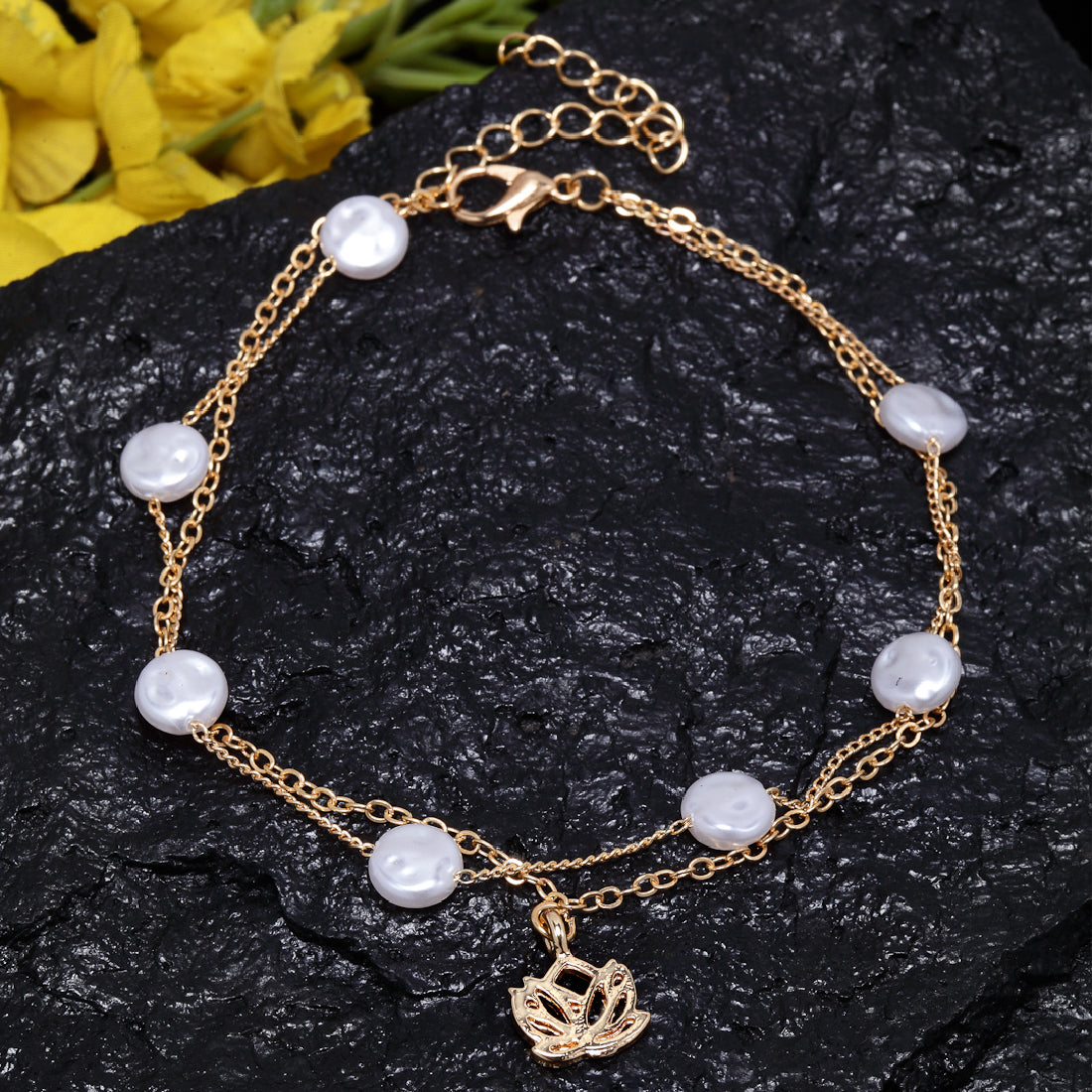 Ethereal Stone Gold Charm Anklet