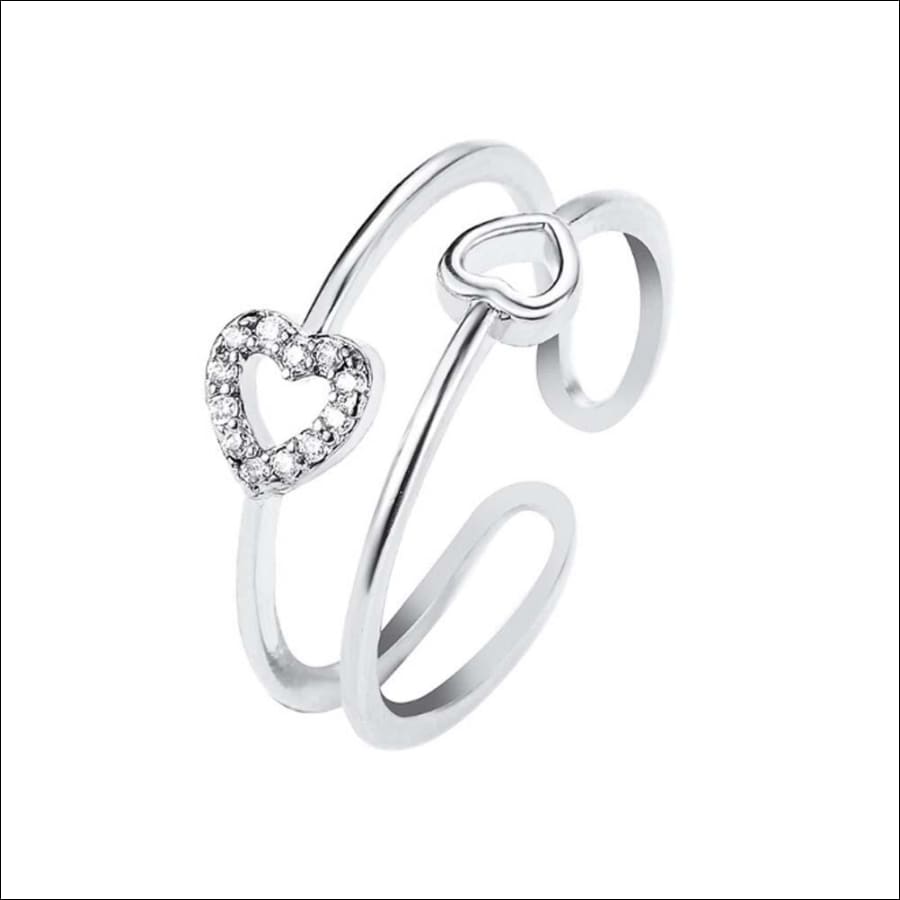 Evabelle Dual Heart Silver Rhinestone Ring