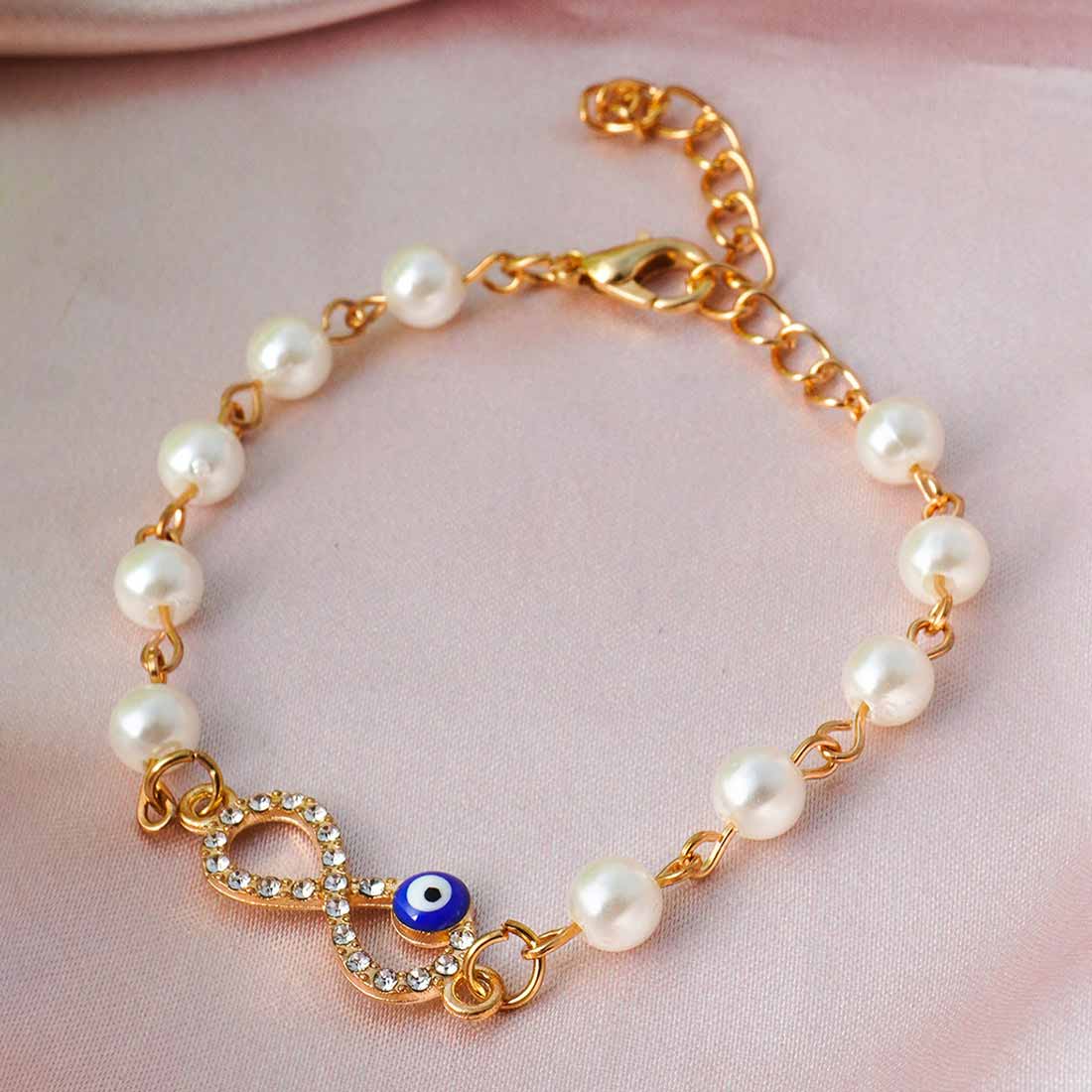 Evil Eye Infinity Pearl Chain Bracelet
