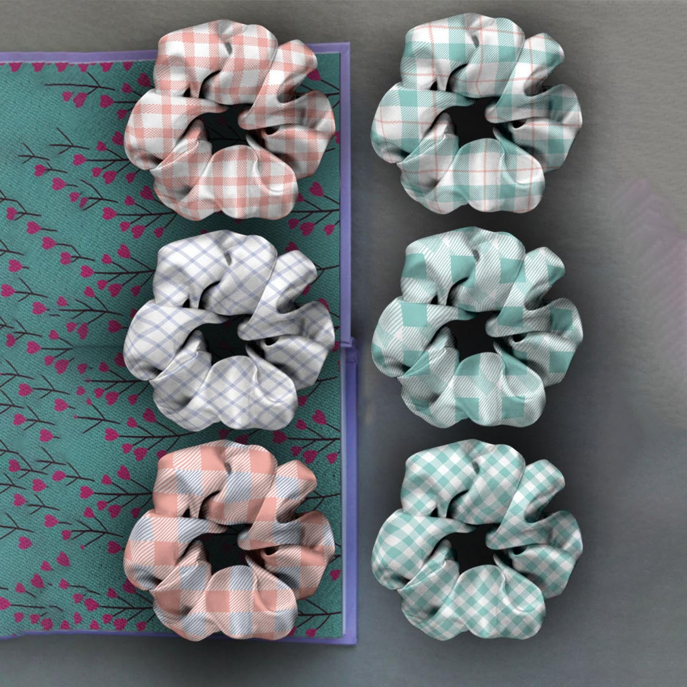Ferosh Checkered Scrunchies set of 6