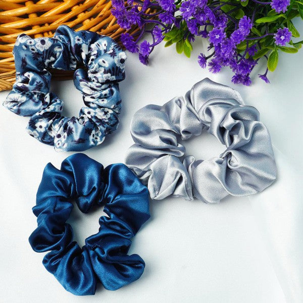 Ferosh Dark Blue & Grey Scrunchies Set of 3