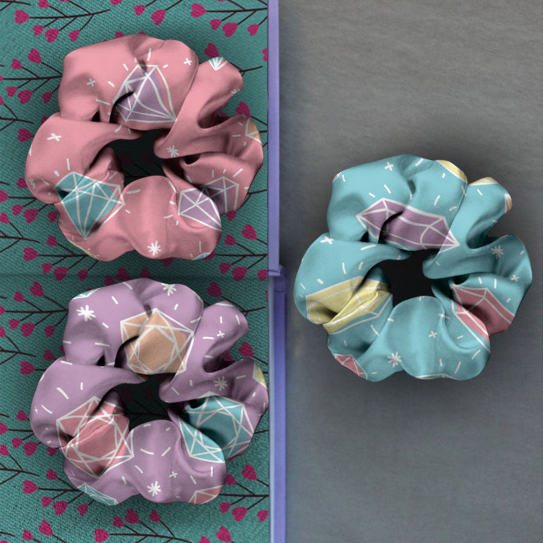 Ferosh Diamond Printed Scrunchies set of 3 Screen reader 