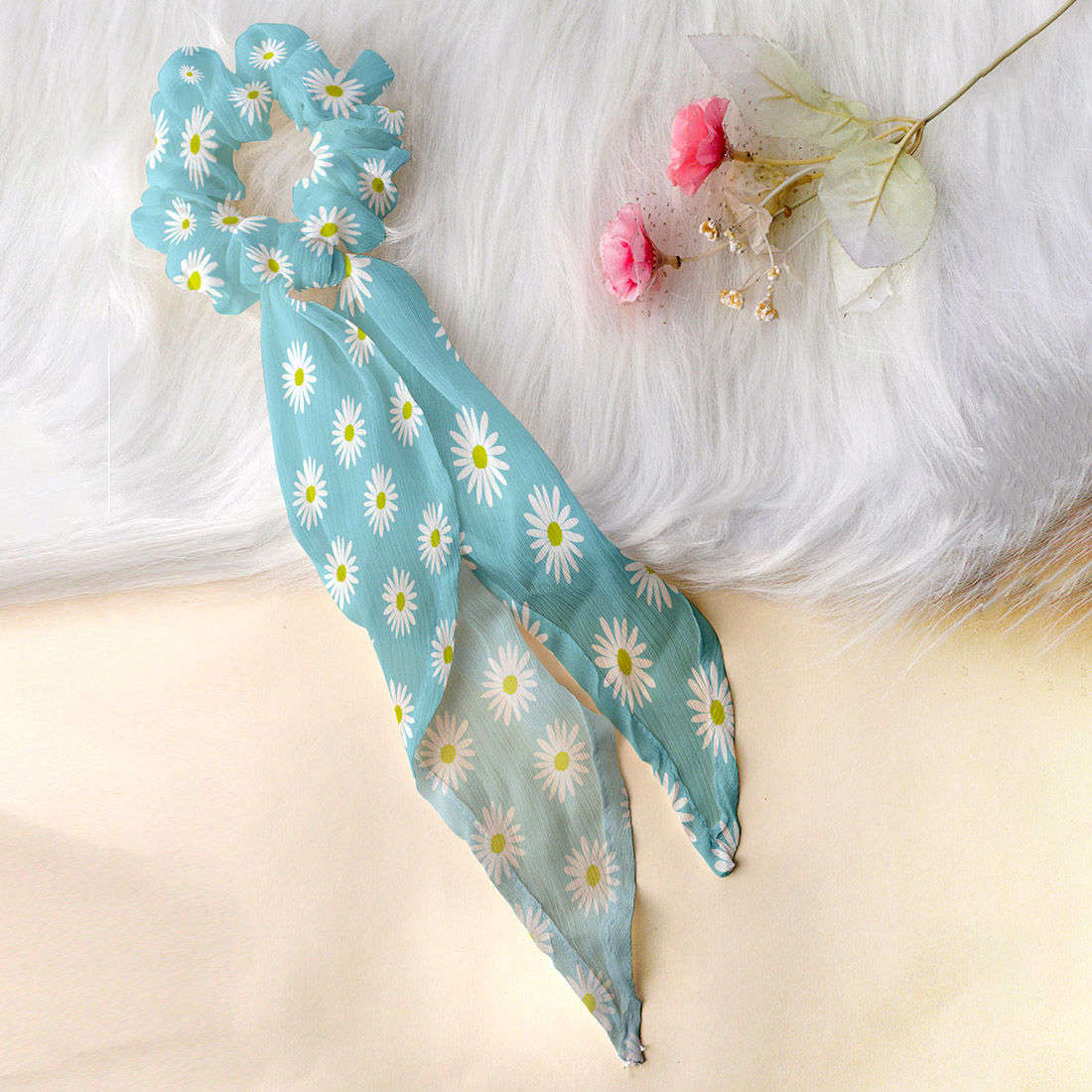 Ferosh Dusty Blue Daisy Scarf Scrunchie