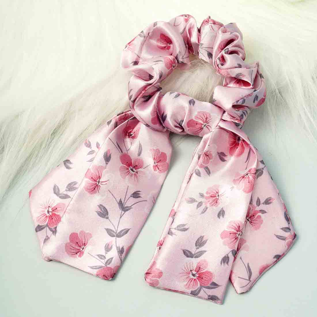 Buy Online Ferosh Light Pink Floral Tail Scrunchie -Ferosh India