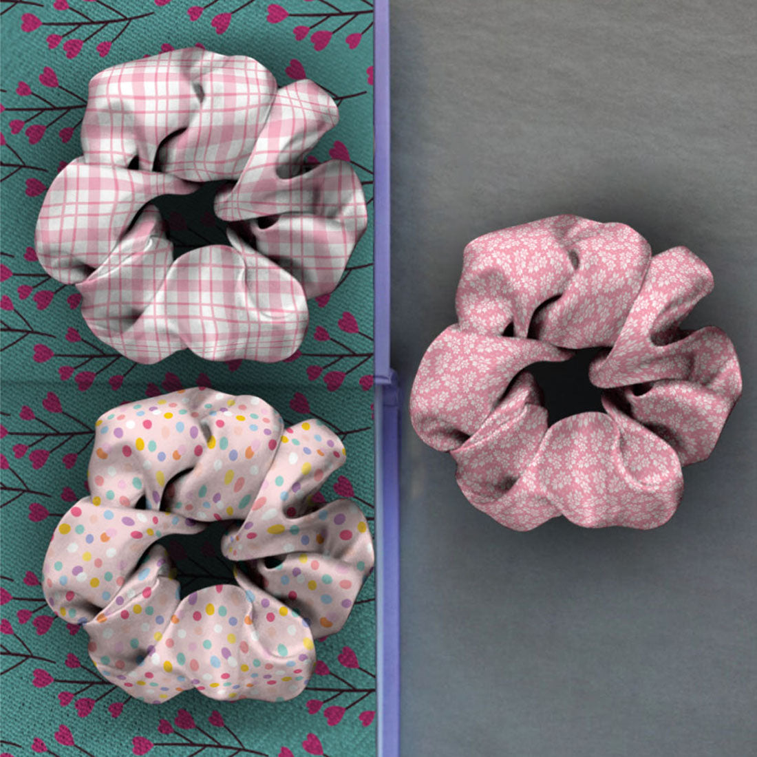 Ferosh Light Pink Printed Scrunchies Set of 3