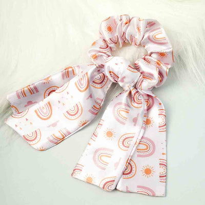 Ferosh Orange Sun and Rainbow Printed Tail Scrunchie