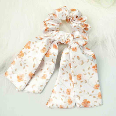 Ferosh Orange & White Floral Tail Scrunchie
