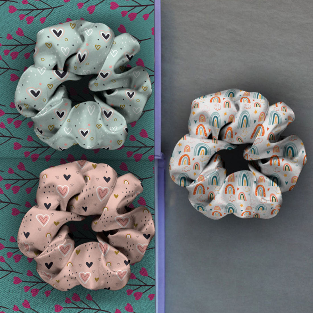 Ferosh Pastel Orange & Teal Scrunchies Set of 3