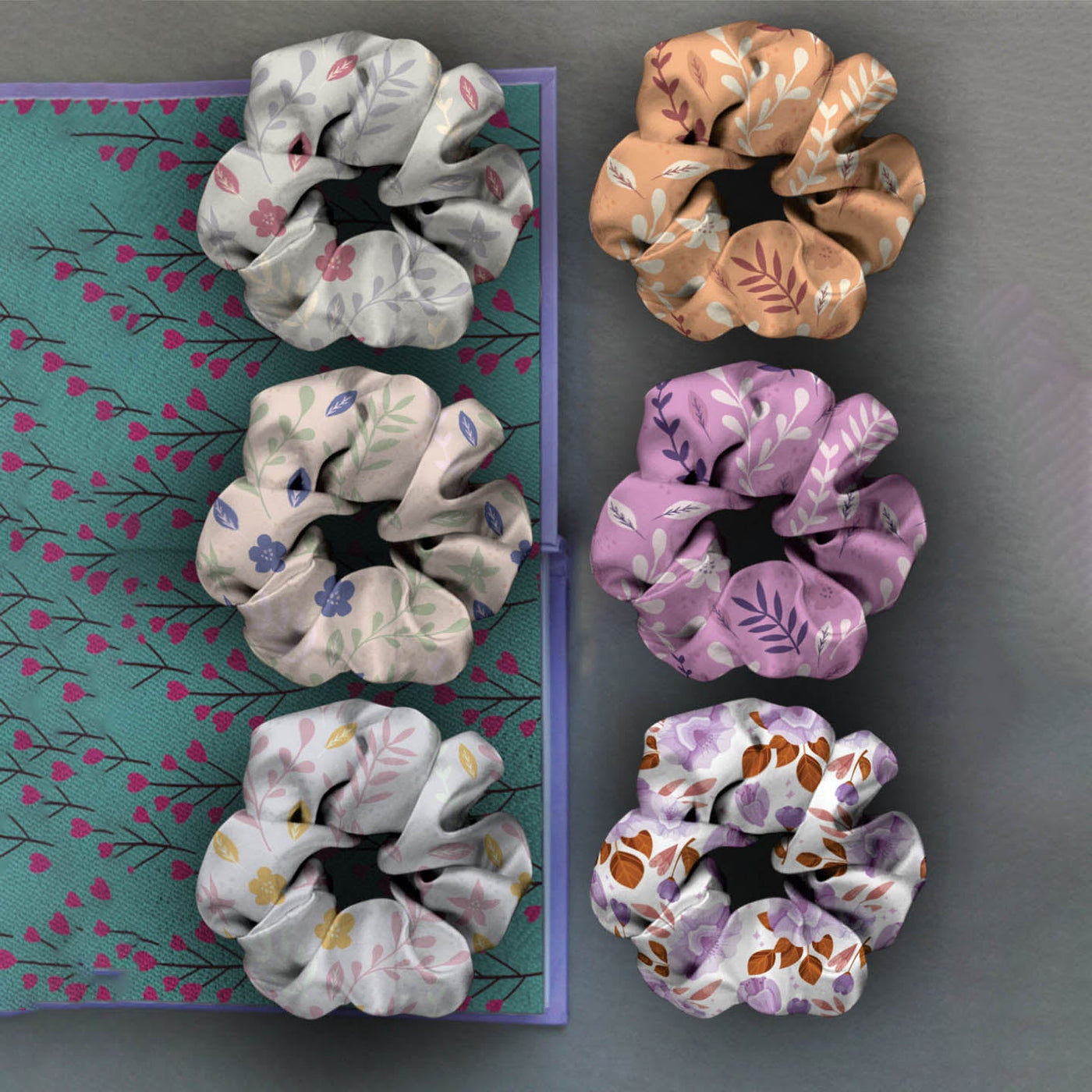Ferosh Pastel Printed Scrunchies Set Of 6