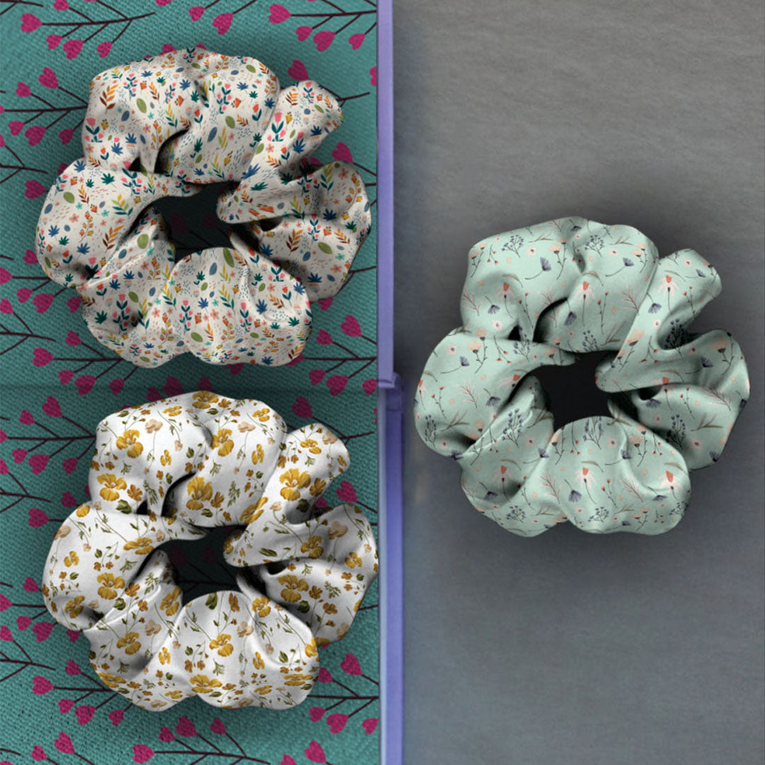 Ferosh Pastel Teal & White Scrunchies Set Of 3