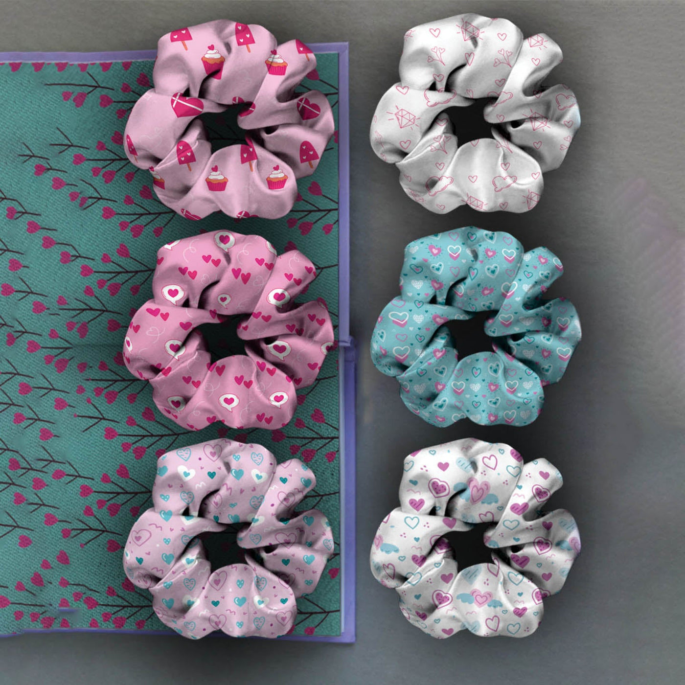 Ferosh Pink Printed Scrunchies Set of 6