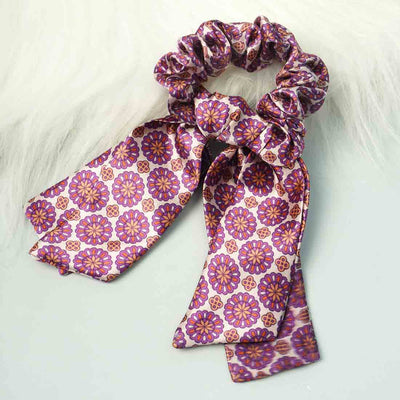 Ferosh Purple & Beige Flower Printed Tail Scrunchie