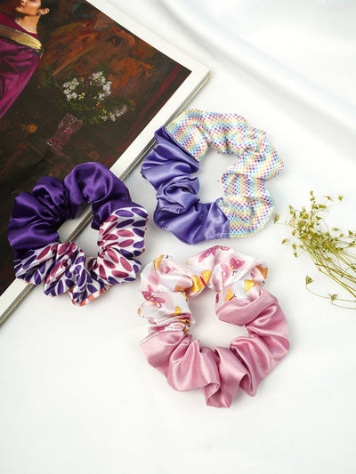 Ferosh Purple Satin Scrunchies Set of 3
