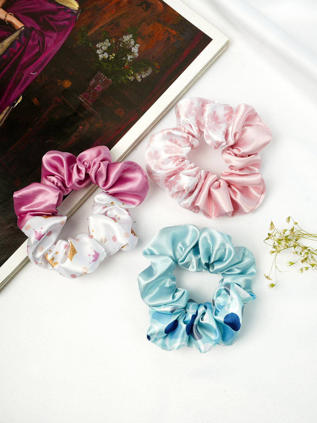 Buy Online Ferosh Satin Cute Stars Scrunchies Set of 3 -Ferosh India