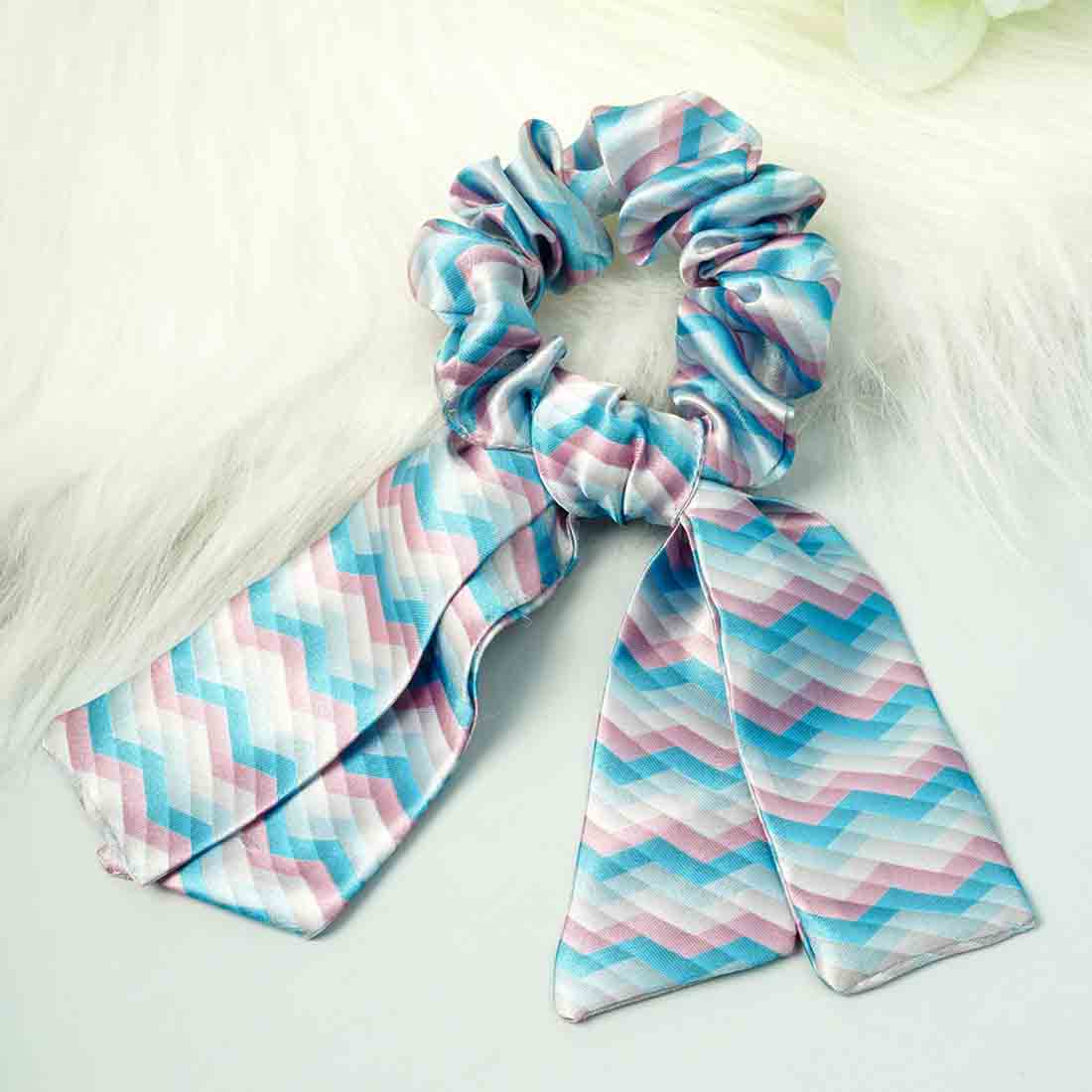 Ferosh Sky Blue & Pink Striped Tail Scrunchie
