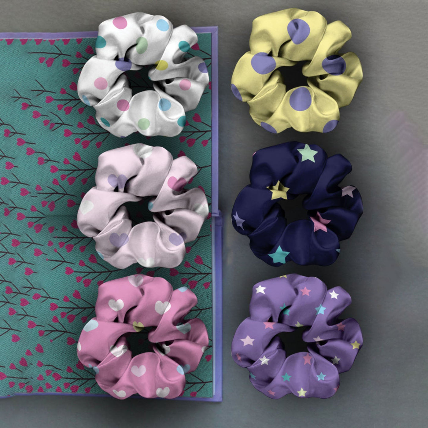 Ferosh Star & Polka Dot Printed Scrunchies Set of 6