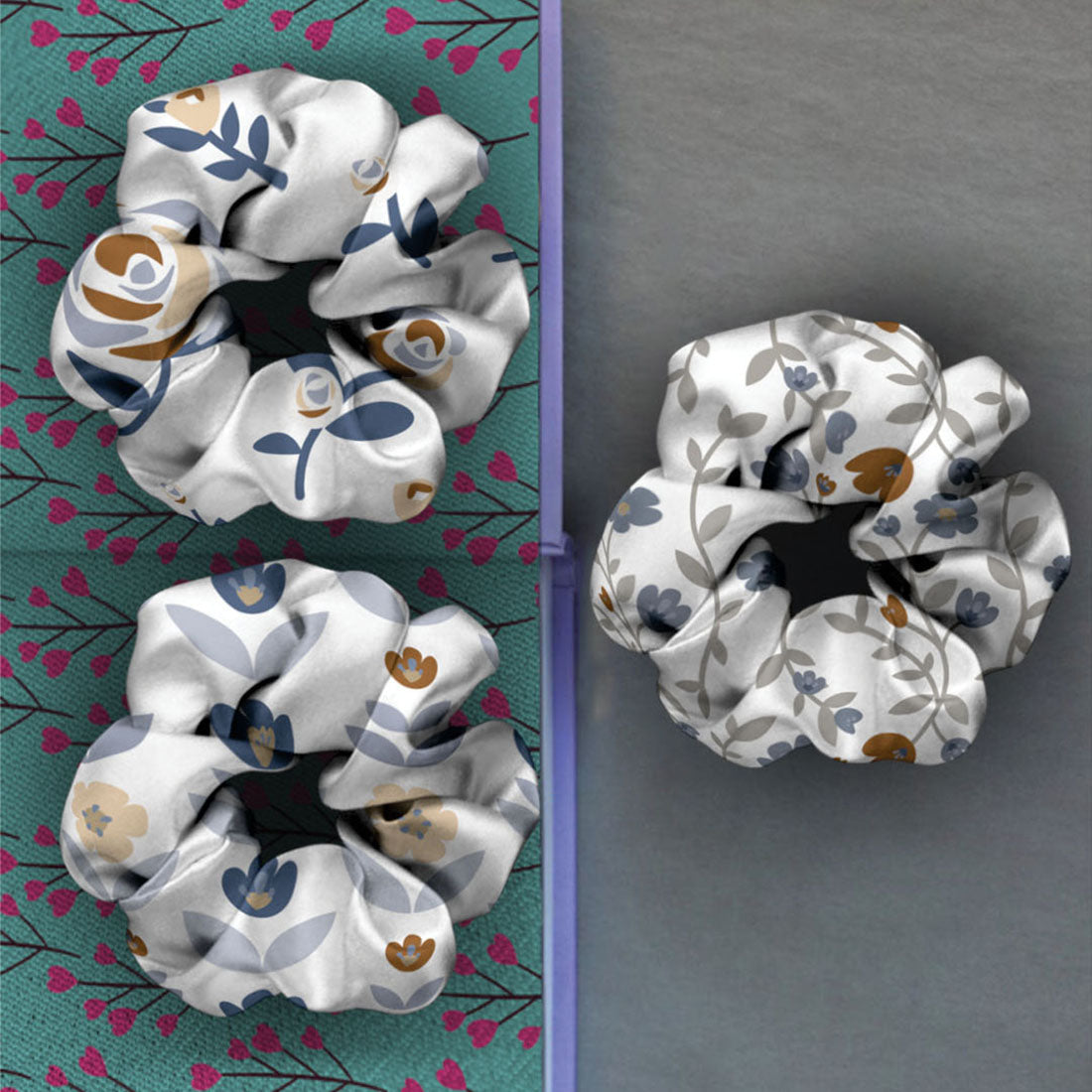 Ferosh White Floral Scrunchies Set of 3