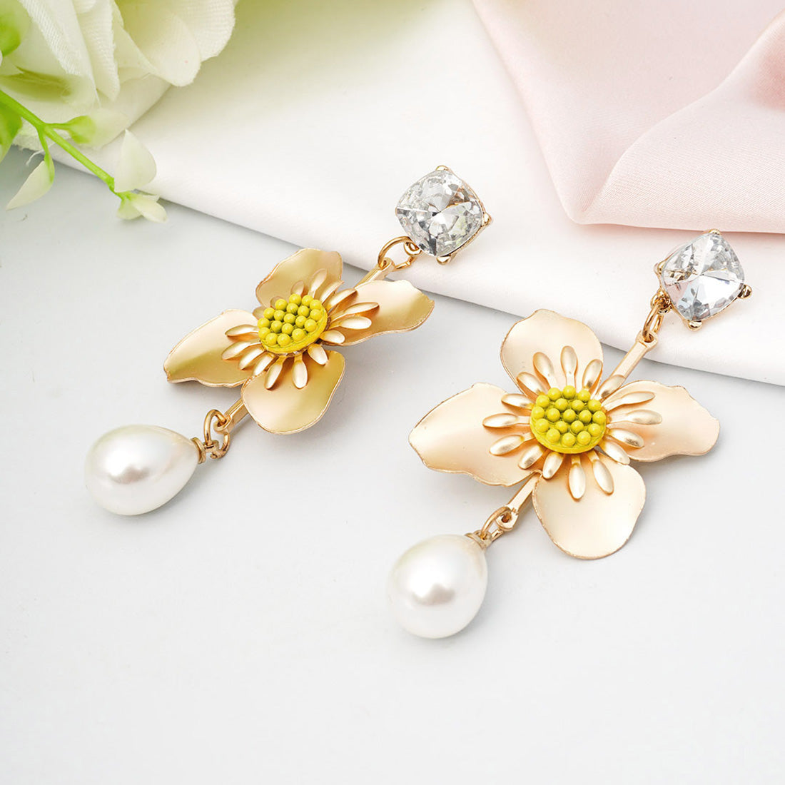 Floral Pearl Drop Earrings
