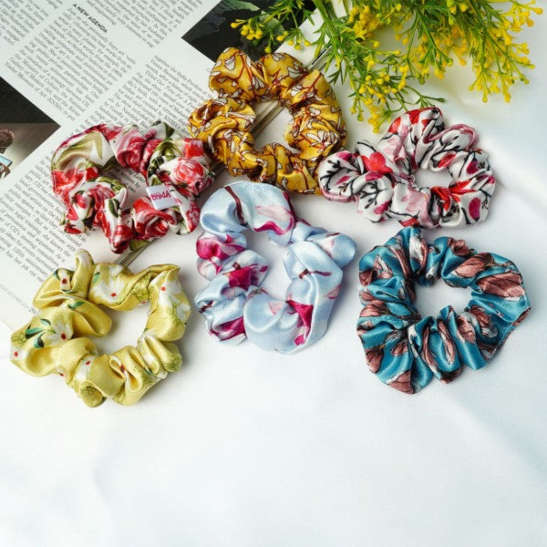 Floral Print Scrunchies Set of 6