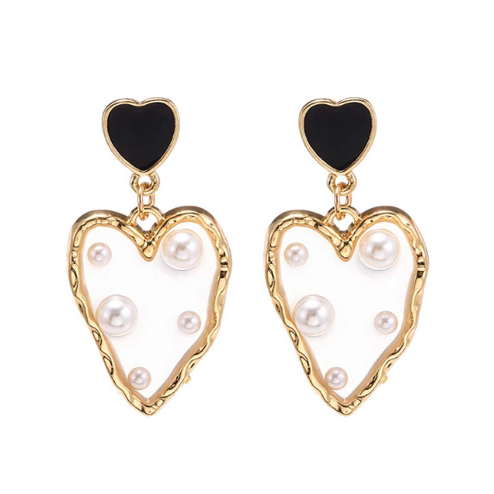 Glenis Melting Pearl Heart Golden Drop Earrings