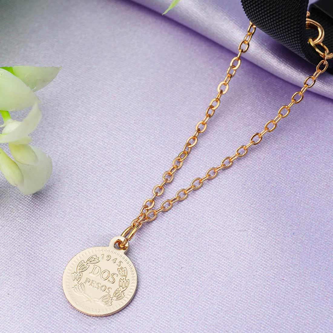 Gold Coin Chain Watch Charm
