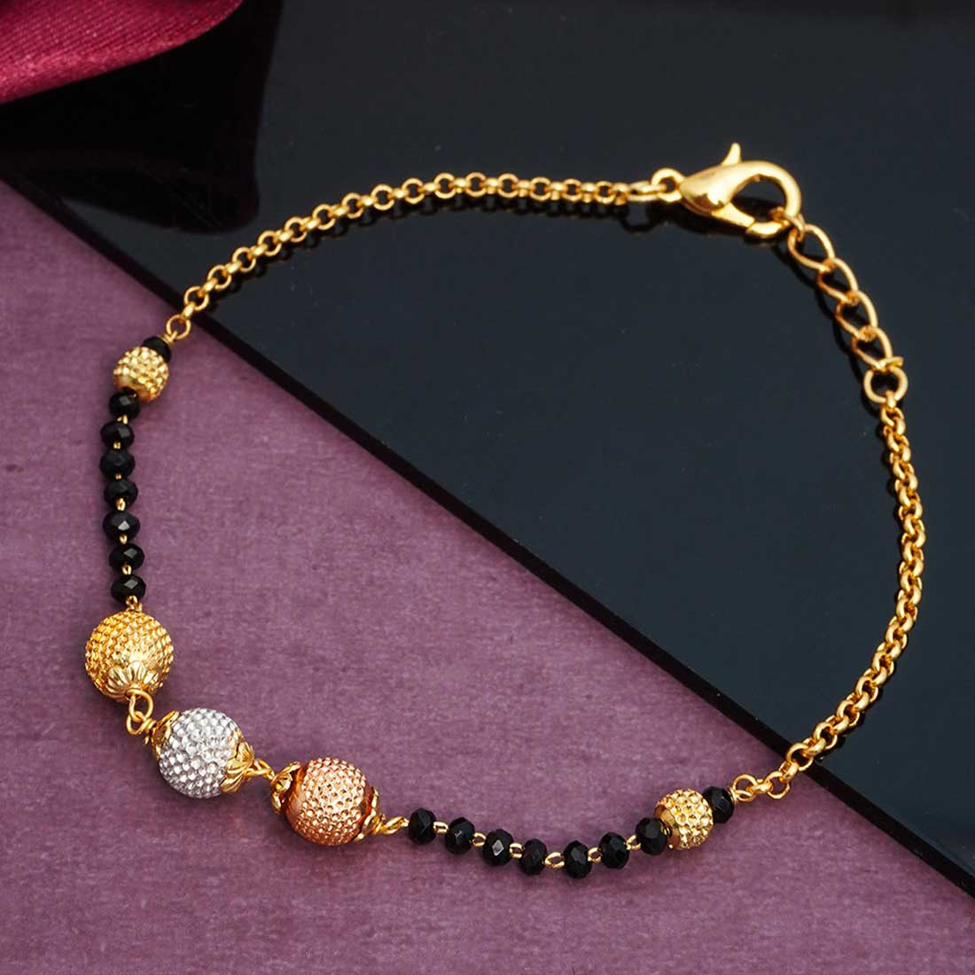 Gold, Copper & Silver Center Beaded Bracelet
