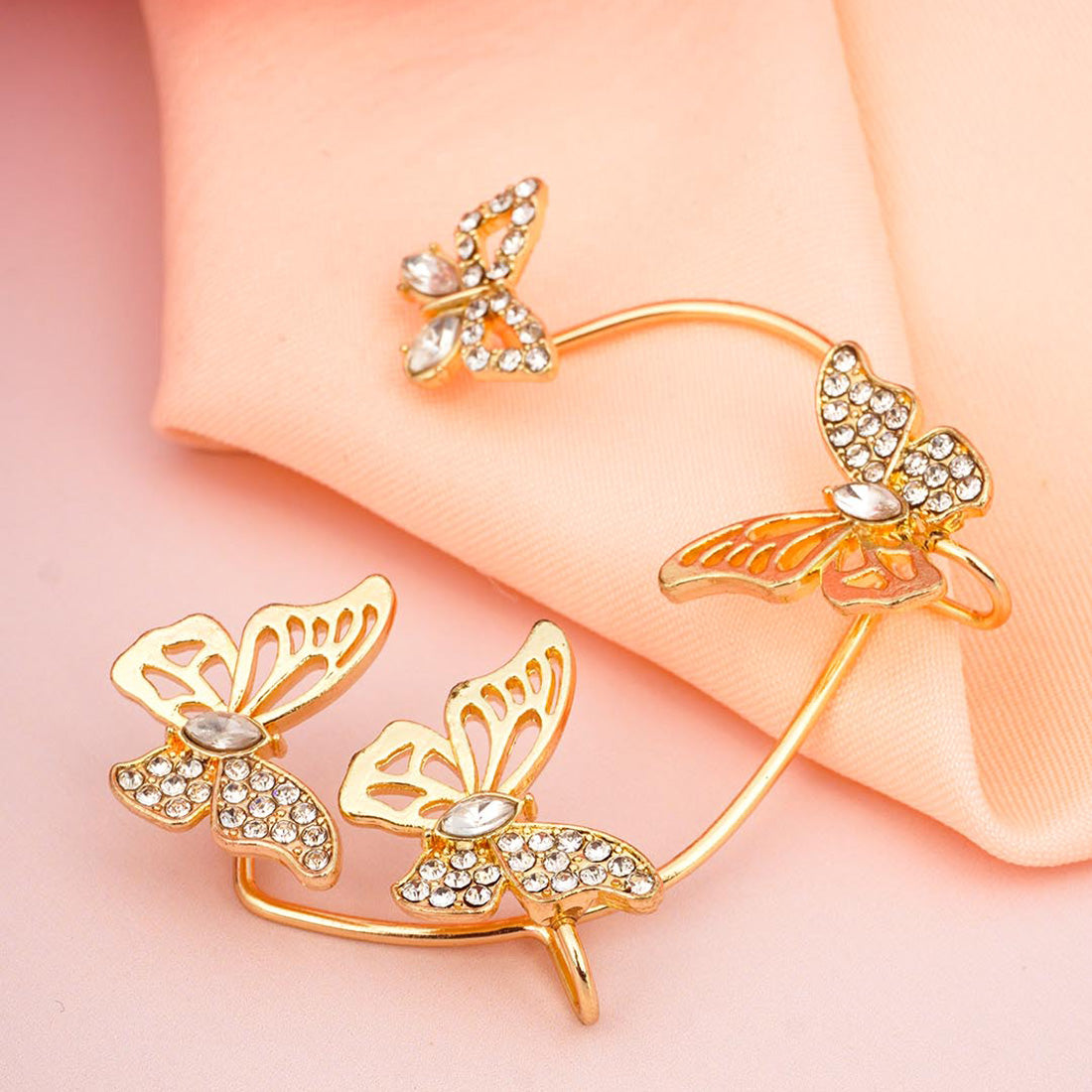 Gold Crystal Butterfly Ear Cuffs