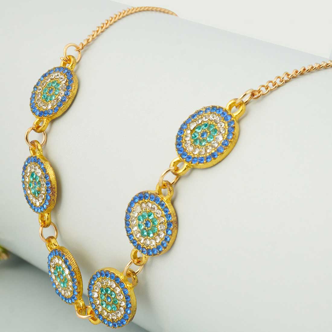 Gold Crystal Evil Eye String Necklace