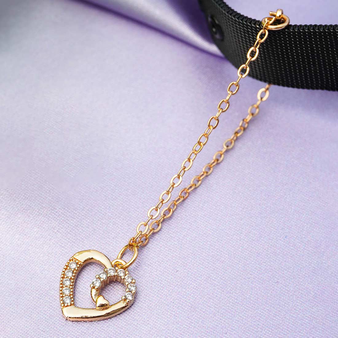 Gold Crystal Heart Chain Watch Charm
