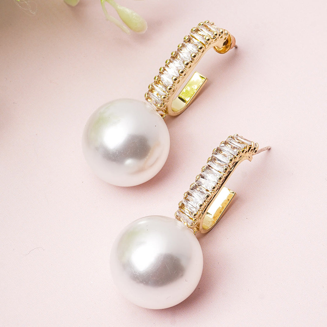 Gold Crystal Pearl Drop Earrings